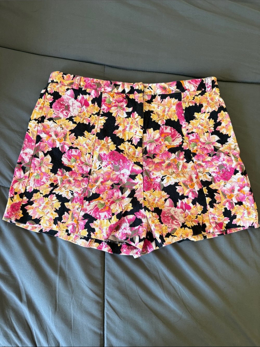 River Island Floral High-Waist Shorts in Pink, Yellow & Black